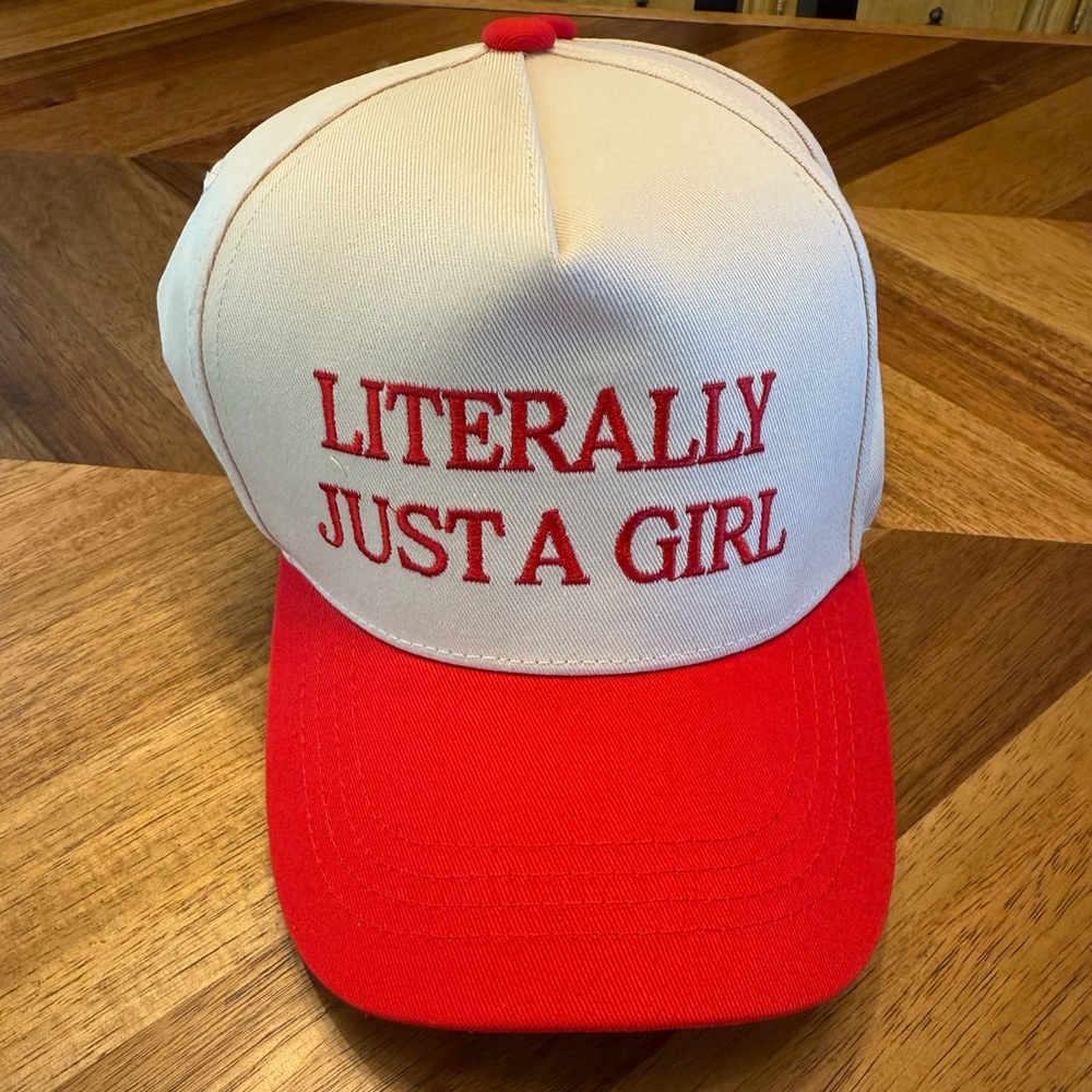 Red and White Cap with 'Literally Just A Girl'